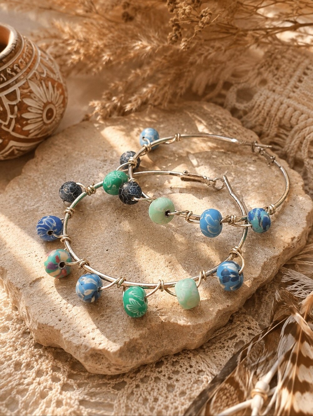 Boho Beaded Hoop Earrings